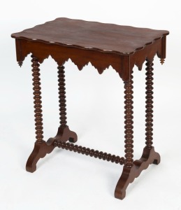 An Australian cedar Folk Art occasional table with bobbin legs, 19th century, unfinished restoration, 71cm high, 65cm wide, 42cm deep