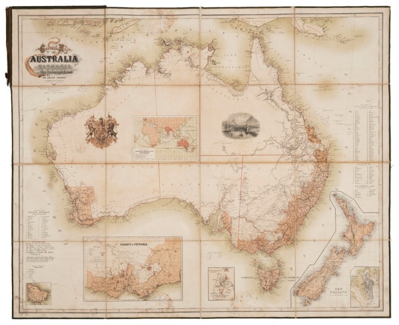 Freidrich RAVENSTEIN, "General map of Australia and Tasmania or Van Diemen's Land showing The British Colonies as divided into counties, 1857. Drawn from the British & French Government Surveys and other sources; With the new Electoral divisions of the Co