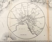 Huge and impressive RAILWAY MAP OF VICTORIA, Scale: 8 MILES to 1 INCH, divided into 32 sections backed on to linen which fold into an attractive black leather cover with gold embossed lettering "RAILWAY MAP OF VICTORIA, C.E. OLIVER, ENG. IN CHIEF, M.M.B. - 3