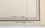 Huge and impressive RAILWAY MAP OF VICTORIA, Scale: 8 MILES to 1 INCH, divided into 32 sections backed on to linen which fold into an attractive black leather cover with gold embossed lettering "RAILWAY MAP OF VICTORIA, C.E. OLIVER, ENG. IN CHIEF, M.M.B. - 5