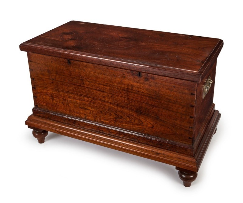 An antique Australian cedar blanket box, 19th century.  Later stand.  ​​​​​​​57cm x 83cm x 42cm