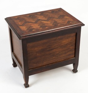 An Australian timber storage box with parquetry inlaid top, early 20th century, ​​​​​​​44cm high, 47cm wide, 34cm deep