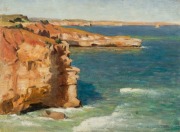 CHARLES WHEELER (1880-1977), Port Campbell, Victoria, oil on board, signed lower right "C. Wheeler", ​​​​​​​29 x 39cm, 38 x 48cm overall