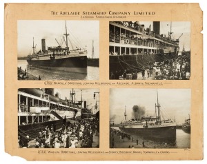 "ADELAIDE STEAMSHIP COMPANY LIMITED" photo advertising display by SEARS PHOTOGRAPHERS, mounted on original card with captions, early 20th century, 61 x 76cm overall