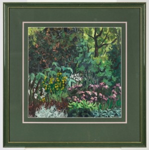 JOHN YULE (1923-1998), untitled garden scene, gouache, signed lower left "Yule", 37 x 37cm, 60 x 60cm overall