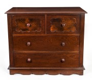 An Australian cedar chest with two shaped panel drawers on a plinth base, South Australian origin, 19th century, 98cm high, 114cm wide, 51cm deep