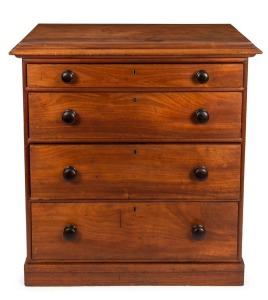 An Australian cedar chest with a thick moulded top, four graduated drawers and a plinth base, 19th century, 101.5cm high, 101cm wide, 50cm deep