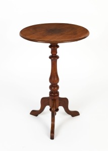 An antique Australian blackwood wine table with bulbous column and tripod legs,19th century, 69.5cm high, 46cm diameter