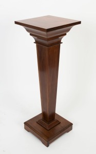 An Australian solid blackwood pedestal with square top, conforming base, ogee moulded apron and square tapering trunk, circa 1910, ​​​​​​​36.5cm high, 34cm wide, 34cm deep