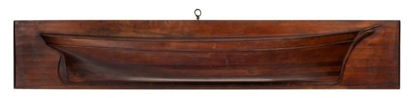 An antique half model boat hull on timber wall mount, Tasmanian origin, 19th century,  96cm wide