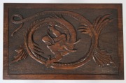 An Australian blackwood fuel box with sloping lift-top, four carved griffin panels and makers ink stamp "J. Fraser, Hyde St. Sth Adelaide", early 20th century, ​​​​​​​48.5cm high, 65cm wide, 40.5cm deep - 2