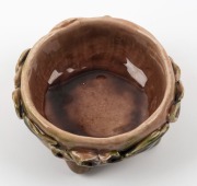 HARVEY SCHOOL brown and green glazed bowl with applied gum nuts and leaves,  incised "M Y 1947",  6cm high x 12.5cm wide - 3