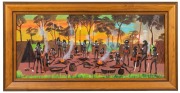 DICK (GOOBALATHELDIN) ROUGHSEY (1924 - 1985), Untitled (Native Gathering Party), oil on board, Flinders Gallery (Townsville) label verso, 21 x 48cm. - 2