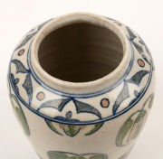 ALAN FINLAY Australian pottery vase adorned with Australian native fuchsia (Correa reflexa ssp.) and blue border,  "Alan Finlay Black Rock", 15cm, 11cm wide - 3