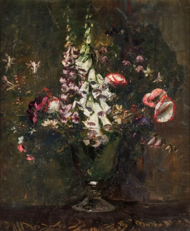 ARTHUR STREETON (1867 - 1943), Hollyhocks, oil on canvas, signed lower right "A. Streeton", 75 x 62 cm