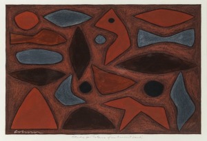 JOHN COBURN (1925 - 2006), Study for "Totems of an Ancient Land", Pastel and gouache on paper, signed lower left Coburn, titled at base, 30 x 44.5cm, framed 67 x 79.5cm. Provenance: Leonard Joel Fine Art, Melbourne, 04/09/2018, Lot No. 112.