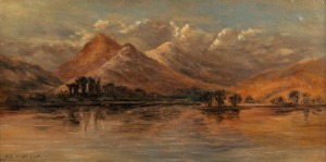 WILLIAM CHARLES PIGUENIT (1836 - 1914), Mountain Reflections, oil on canvas, signed lower left,  15 x 30cm; framed 28 x 43cm. Provenance: Leonard Joel, Australian and European Paintings, Sculpture Books & Prints, Melbourne, 01/05/2001, Lot No. 288.