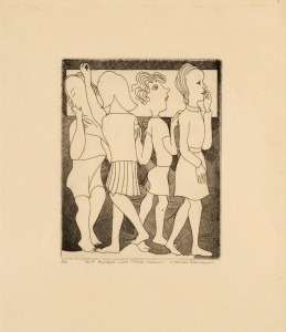 CHARLES RAYMOND BLACKMAN (1928 - 2018), Self Portrait with Three Sisters, etching with aquatint, titled, editioned 3/30, titled and signed in lower margin, 25 x 20cm; framed 69 x 64cm.