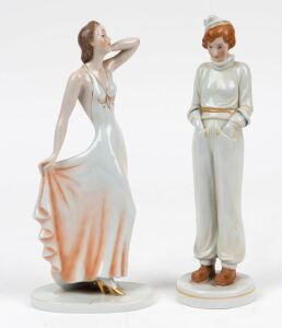 Two Continental porcelain female statues, 20.5cm high