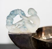 LALIQUE&nbsp;"Deux Figurines Grandes" French frosted and stained figural glass mounted sterling silver bowl by Crichton Brothers, early 20th century, 10.5cm high, 20.5cm wide - 3