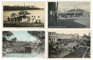 AUSTRALIAN POSTCARDS album including Aboriginal interest, Dandenong Ranges, Ovens River, Railway Workshops and Yards Ipswich Queensland, Sandringham Station and Tram Terminus, examples by Kerry, The Grampians, Parade Day Horsham and many more. Inspection 