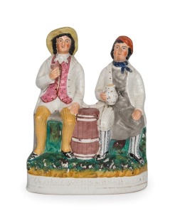 "TAM O'SHANTER & SOUTER JOHNNY" Staffordshire pottery statue, early 19th century, 34cm high