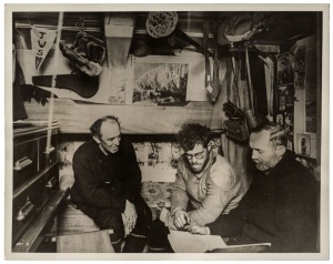 THE B.A.N.Z. ANTARCTIC EXPEDITION: Official original photograph by Captain Frank Hurley: Image A35 - Title: Explorer's Home Aboard the Discovery, with official "MAWSON ANTARCTIC EXPEDITION" handstamp and release date "TUESDAY APR.15, 1930" verso, together