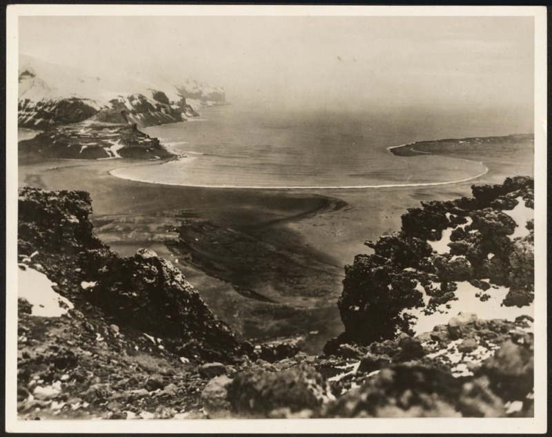 THE B.A.N.Z. ANTARCTIC EXPEDITION: Official original photograph by Captain Frank Hurley: Image A59 - Title: Where members of the Mawson Expedition were marooned, with official "MAWSON ANTARCTIC EXPEDITION" handstamp and release date "TUESDAY MAY 6, 1930"