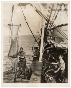 THE B.A.N.Z. ANTARCTIC EXPEDITION: Official original photograph by Captain Frank Hurley: Image A60 - Title: Investigating Antarctic Depths, with official "MAWSON ANTARCTIC EXPEDITION" handstamp and release date "TUESDAY MAY 6, 1930" verso, together with o