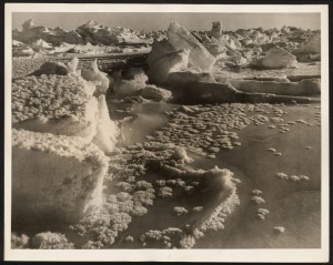 THE B.A.N.Z. ANTARCTIC EXPEDITION: Official original photograph by Captain Frank Hurley: Image A67 - Title: A Crystal Garden in Antarctica, with official "MAWSON ANTARCTIC EXPEDITION" handstamp and release date "TUESDAY MAY 13, 1930" verso, together with 