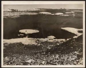 THE B.A.N.Z. ANTARCTIC EXPEDITION: Official original photograph by Captain Frank Hurley: Image A69 - Title: A New Port in Antarctica, with official "MAWSON ANTARCTIC EXPEDITION" handstamp and release date "TUESDAY MAY 13, 1930" verso, together with offici