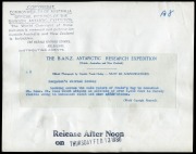 THE B.A.N.Z. ANTARCTIC EXPEDITION: Official original photograph by Captain Frank Hurley: Image A8 - Title: Kergulen's eternal icecap, with official "MAWSON ANTARCTIC EXPEDITION" handstamp and release date "THURSDAY FEB.13, 1930" verso, together with the o - 2