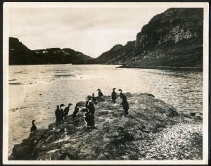 THE B.A.N.Z. ANTARCTIC EXPEDITION: Official original photograph by Captain Frank Hurley: Image A11 - Title: The Home of Cormorants, with official "MAWSON ANTARCTIC EXPEDITION" handstamp and release date "MONDAY FEB. 24, 1930" verso, together with the offi