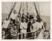 THE B.A.N.Z. ANTARCTIC EXPEDITION: Official original photograph by Captain Frank Hurley: Image A28 - Title: Home from Antarctic Seas. with official "MAWSON ANTARCTIC EXPEDITION" handstamp and release date "TUESDAY APR. 15, 1930" verso, together with the o