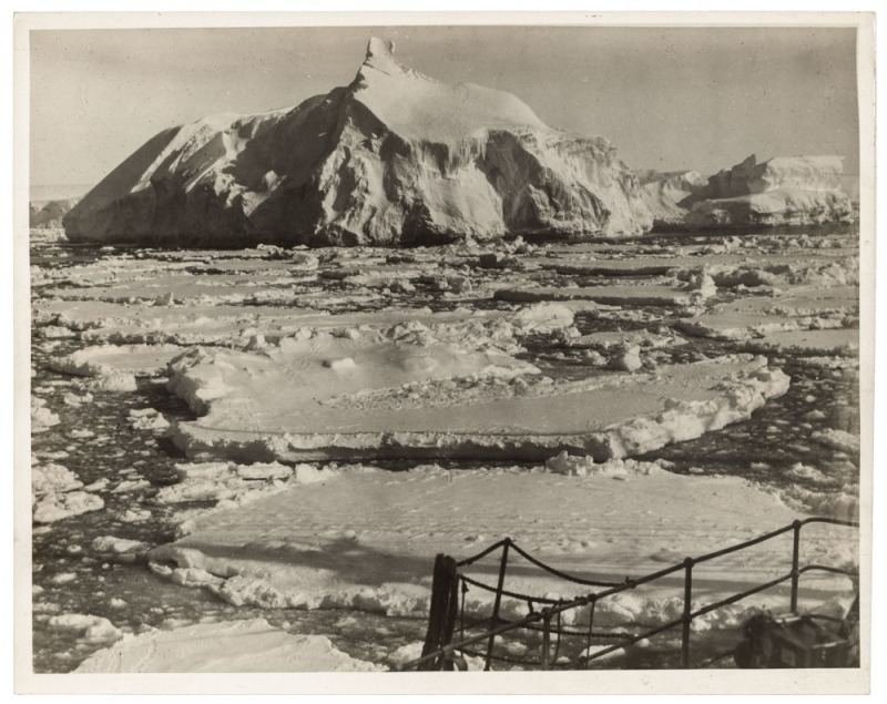 THE B.A.N.Z. ANTARCTIC EXPEDITION: Official original photograph by Captain Frank Hurley: Image A41 - Title: In an Antarctic Fairyland with official "MAWSON ANTARCTIC EXPEDITION" handstamp and release date "MONDAY APR. 28, 1930" verso, together with the of