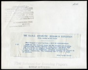 THE B.A.N.Z. ANTARCTIC EXPEDITION: Official original photograph by Captain Frank Hurley: Image A42 - Title: Cheering the Flag. with official "MAWSON ANTARCTIC EXPEDITION" handstamp and release date "MONDAY APR. 28, 1930" verso, together with the official - 2