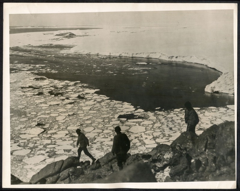 THE B.A.N.Z. ANTARCTIC EXPEDITION: Official original photograph by Captain Frank Hurley: Image A76 - Title: Newly Discovered Lands in Antarctica. with official "MAWSON ANTARCTIC EXPEDITION" handstamp and release date "TUESDAY MAY 27, 1930" verso, together