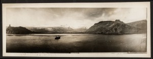 THE B.A.N.Z. ANTARCTIC EXPEDITION: Official original photograph by Captain Frank Hurley: Image A3 - Title: A sheltered lee in stormy sub-Antarctic latitudes, with official "MAWSON ANTARCTIC EXPEDITION" handstamp and release date "THURSDAY FEB.13, 1930" ve