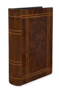 H.A. NIELSEN antique Australian book box, Queensland rain forest timbers, circa 1920, stamped "H.A. NIELSEN, Pt. DOUGLAS, N.Q. ART CABINETMAKER", 21cm high
