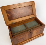 WILLIAM NORRIE antique New Zealand timber box, totara, puriri, mottled kauri, kohekohe, rewarewa, maire and others, late 19th century. Fitted with two lift out trays adorned with original blue velvet lining. Norrie was one of New Zealand's most successful - 2