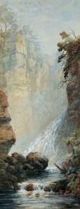 ARTIST UNKNOWN (19th Century, New Zealand), Falls Near Litchfield, New Zealand, watercolour, signed lower right (illegible), title label verso, ​​​​​​​50 x 19.5cm, 75 x 40cm overall