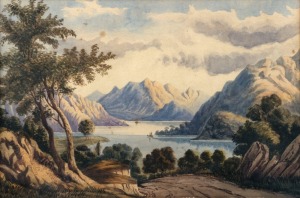 ARTIST UNKNOWN, (New Zealand landscape, 19th century), watercolour, 23 x 35cm, 40 x 55cm overall