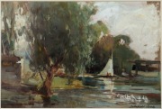 WILLIAM DELAFIELD COOK SENIOR (1861-1931), Boats on the Water, Kew, The Yarra, gouache,  signed lower right "Delafield Cook", ​​​​​​​24 x 37cm, 41 x 54cm overall