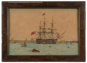 ARTIST UNKNOWN (19th Century), I.) British man of war at harbour, II.) Schooner off Dover, watercolour, 17 x 25cm each, 22 x 31cm each overall. PROVENANCE: The Berry Collection, Youngs Auctions, Melbourne, 2009 - 2