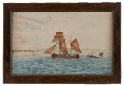 ARTIST UNKNOWN (19th Century), I.) British man of war at harbour, II.) Schooner off Dover, watercolour, 17 x 25cm each, 22 x 31cm each overall. PROVENANCE: The Berry Collection, Youngs Auctions, Melbourne, 2009 - 3