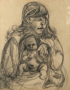 JOHN PERCEVAL (1923-2000), Mother & Child, pencil drawing, signed and dated verso "Perceval, 1947", 50 x 40cm, 80 x 70cm overall