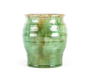 JOHN CAMPBELL Tasmanian pottery vase in green glaze, incised signature. 15.5cm