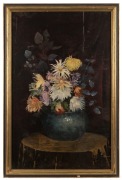 ARTIST UNKNOWN, (floral still life with gum leaves), oil on canvas, ​​​​​​​90 x 56cm, 100 x 66cm overall