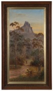 JOHN F. NORTON (Australian), (figure in mountain landscape), oil on canvas, signed lower right "J. F. Norton, 1909", 100 x 49cm, 121 x 69cm overall - 2