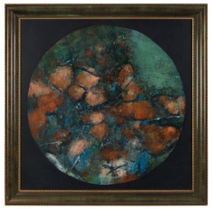 ROBERT HENDERSON (BOB) GRIEVE (1924 - 2006), (untitled circular abstract), oil on board, ​​​​​​​90 x 91cm, 106 x 107cm overall